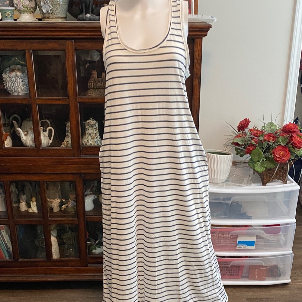 DKNY Black and White Striped Maxi Dress